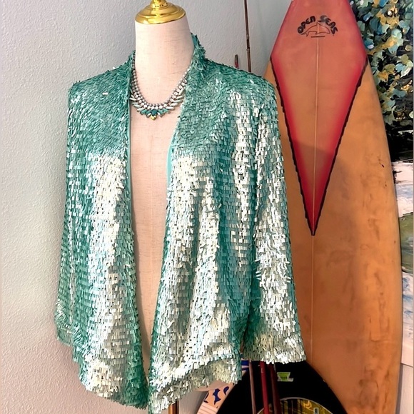 NWT,Alberto Makali,Statement Piece,Metallic Pull-Closed Cape,Unique Seafoam-Teal - Picture 4 of 14